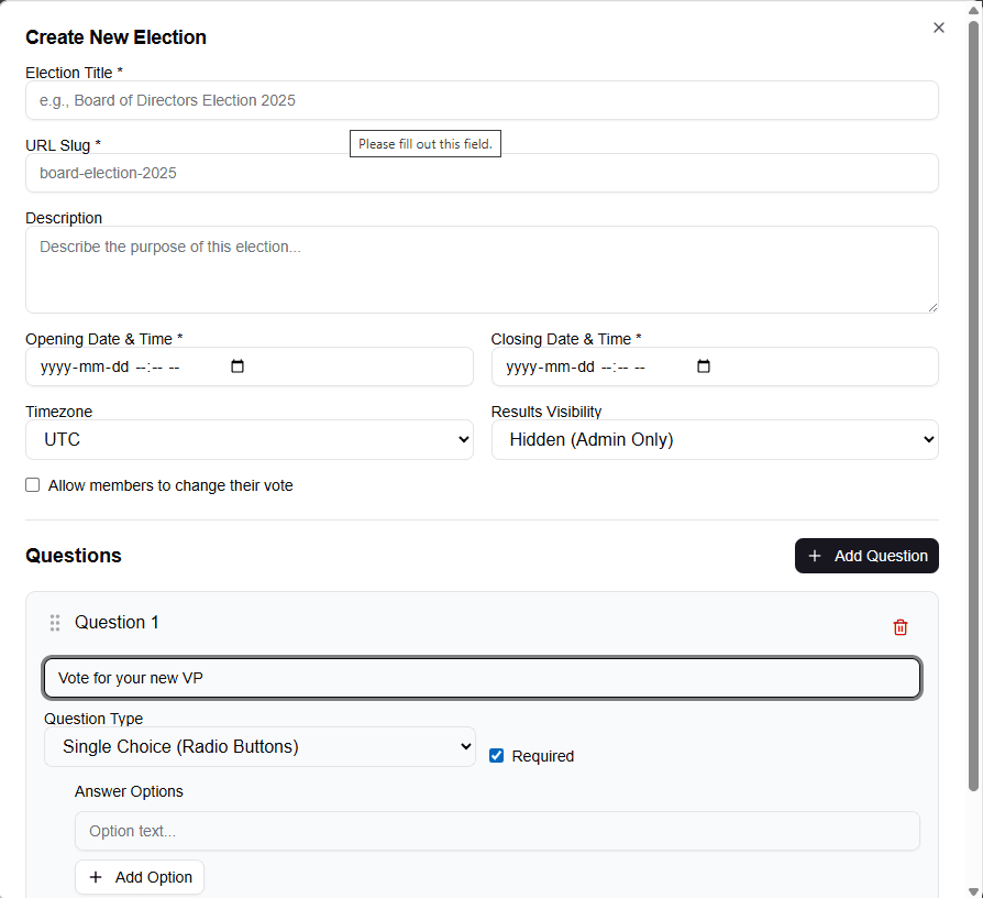 Secure voting interface